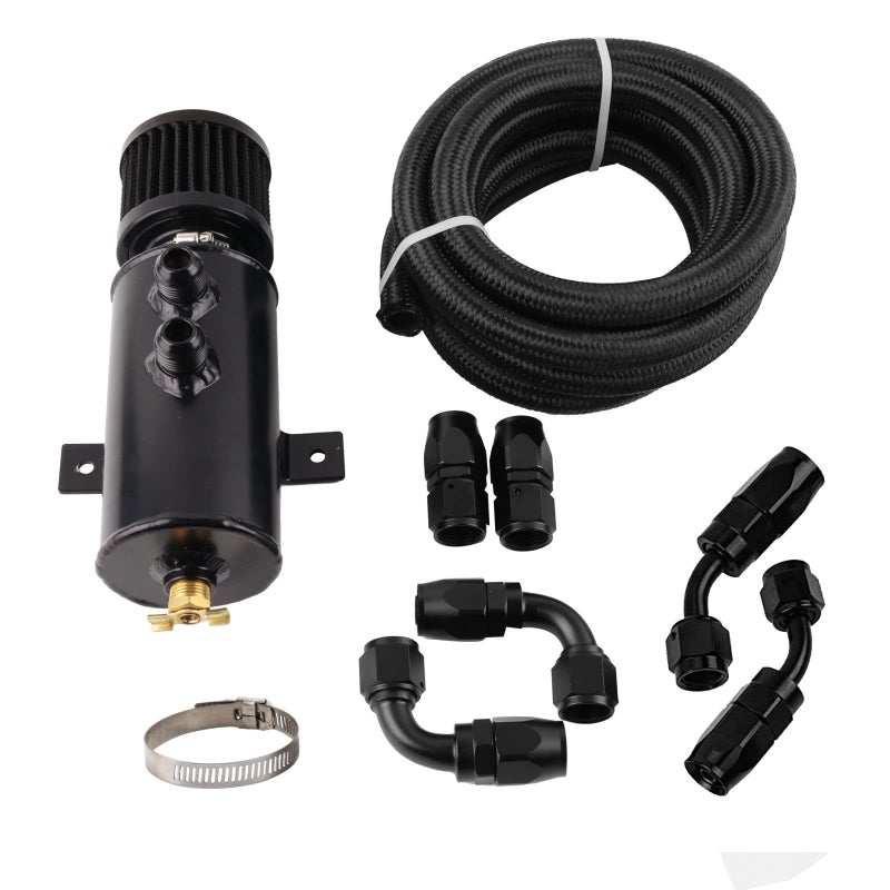 BAGARAATAN 10AN Baffled Oil Catch Can Breather Can with Drain Valve 750ML Bundle and 10FT 10AN 5/8'' Fuel Line Fitting Kit Nylon Braided CPE Oil Hose - Image 1